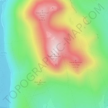 Slieve Binnian topographic map, elevation, terrain