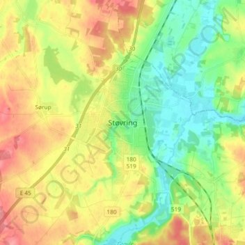 Støvring topographic map, elevation, terrain