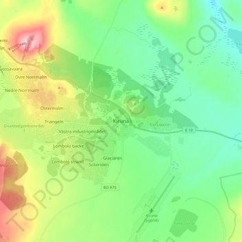 Kiruna topographic map, elevation, terrain