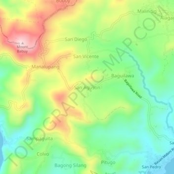 San Agustin topographic map, elevation, terrain