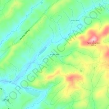 Brown Mill topographic map, elevation, terrain