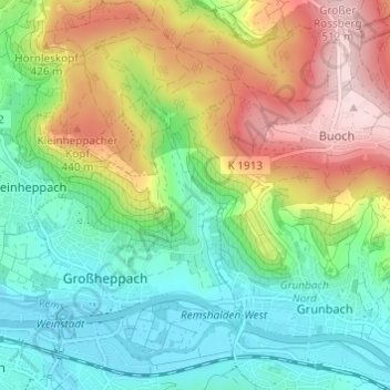 Gundelsbach topographic map, elevation, terrain