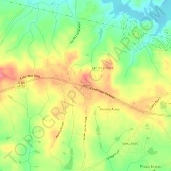 Lizella topographic map, elevation, terrain