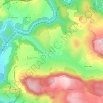 Auxillac topographic map, elevation, terrain