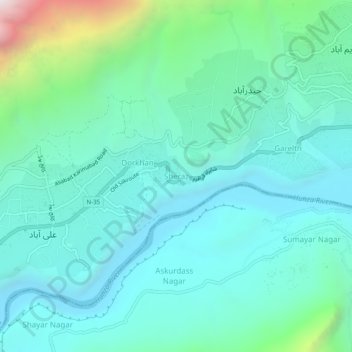 Sheraz topographic map, elevation, terrain