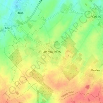 Les Waleffes topographic map, elevation, terrain