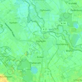 Kempen topographic map, elevation, terrain