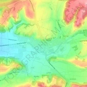 Saint-Jean-de-Bournay topographic map, elevation, terrain