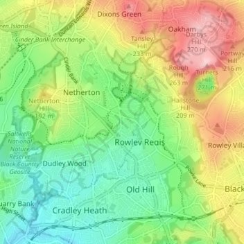Darby End topographic map, elevation, terrain