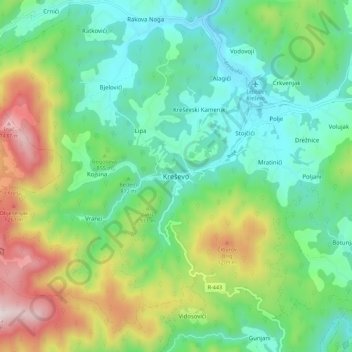 Kreševo topographic map, elevation, terrain