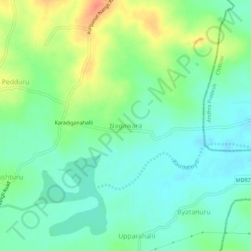 Nagawara topographic map, elevation, terrain