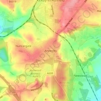 Annesley topographic map, elevation, terrain