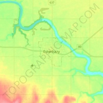 Esterhazy topographic map, elevation, terrain