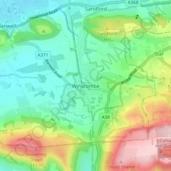 Winscombe topographic map, elevation, terrain