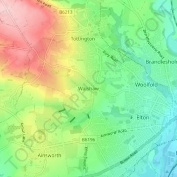 Walshaw topographic map, elevation, terrain