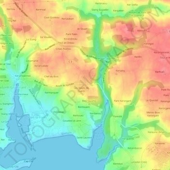 Beg Menez topographic map, elevation, terrain