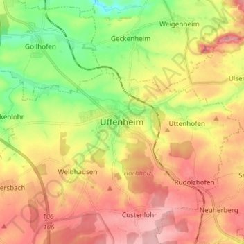 Uffenheim topographic map, elevation, terrain