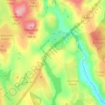 Bolventor topographic map, elevation, terrain