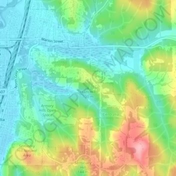 Ham Hill topographic map, elevation, terrain