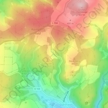 Derbach topographic map, elevation, terrain