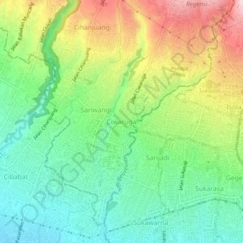 Ciwaruga topographic map, elevation, terrain