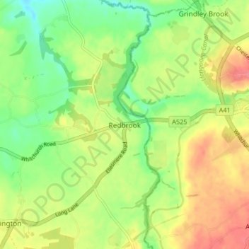 Redbrook topographic map, elevation, terrain