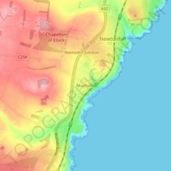 Muchalls topographic map, elevation, terrain