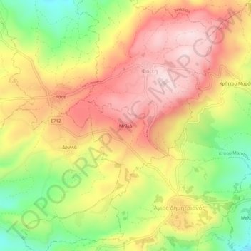 Milia topographic map, elevation, terrain