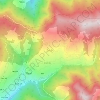 Baghi topographic map, elevation, terrain