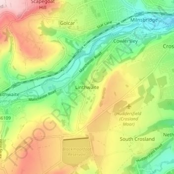 Linthwaite topographic map, elevation, terrain