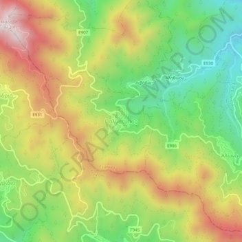 Polystipos topographic map, elevation, terrain