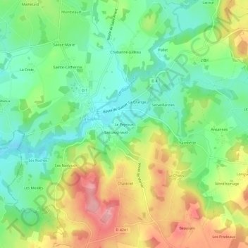 Le Peyroux topographic map, elevation, terrain