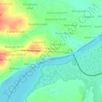 Pakwach topographic map, elevation, terrain