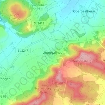 Untergailnau topographic map, elevation, terrain