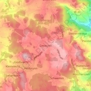 Geraszell topographic map, elevation, terrain
