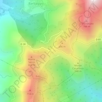 Col de Teghime topographic map, elevation, terrain