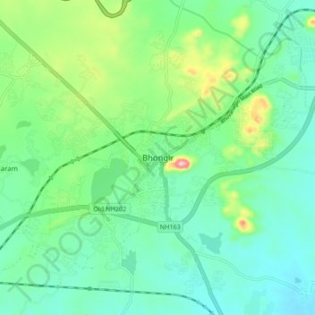 Bhongir topographic map, elevation, terrain