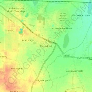 Thuvakudi topographic map, elevation, terrain