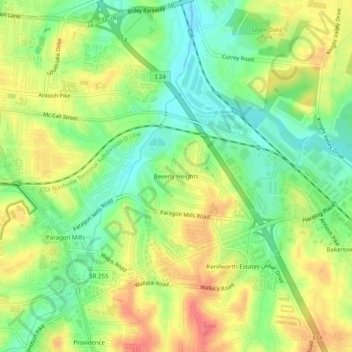 Beverly Heights topographic map, elevation, terrain