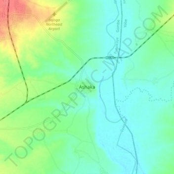 Ashaka topographic map, elevation, terrain