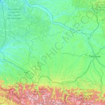 Gascony topographic map, elevation, terrain