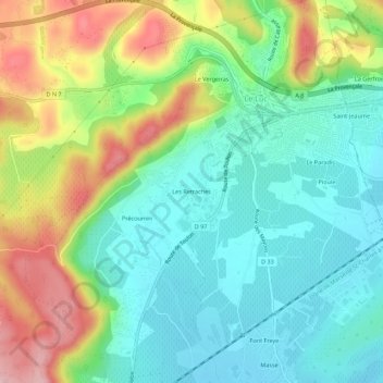 Les Retraches topographic map, elevation, terrain