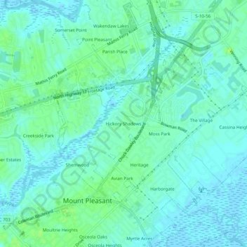 Hickory Shadows topographic map, elevation, terrain