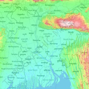 Dhaka Division topographic map, elevation, terrain