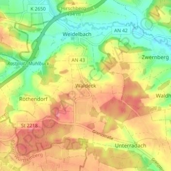 Waldeck topographic map, elevation, terrain