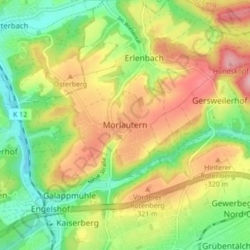 Morlautern topographic map, elevation, terrain