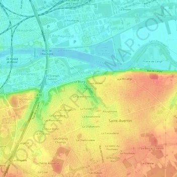 Paradis topographic map, elevation, terrain