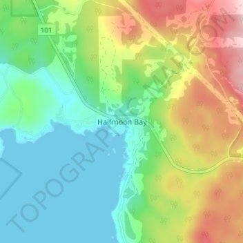 Halfmoon Bay topographic map, elevation, terrain