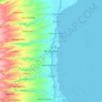 Sinacaban topographic map, elevation, terrain