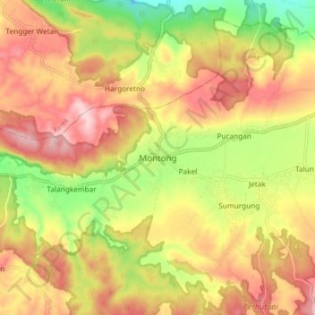 Montong topographic map, elevation, terrain